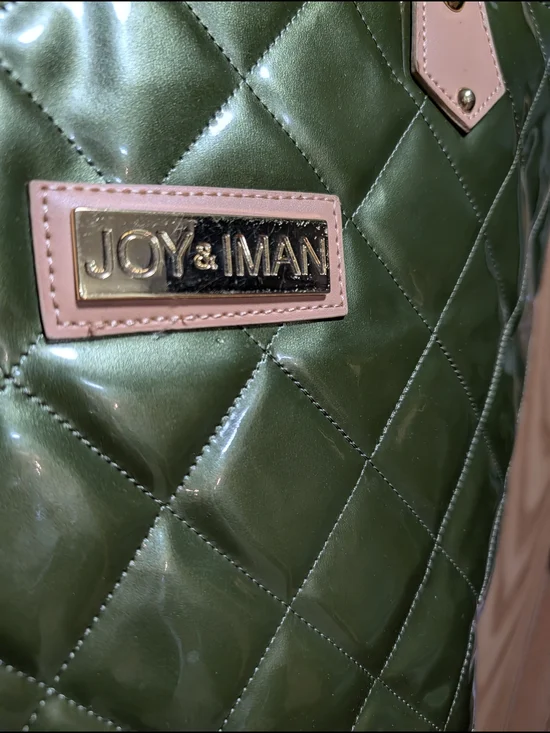 Joy & Iman Quilted Green Tote with Tan Handles - Picture 2 of 11